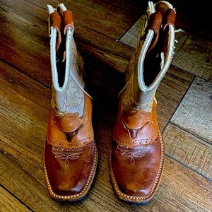Toddler boys western boots brown with steer head